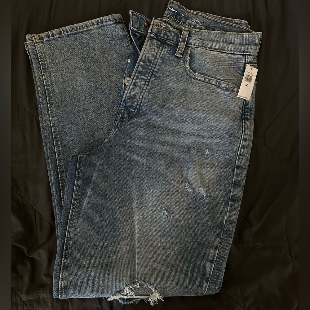 Curvy Extra High-Waisted Button-Fly Sky-Hi Straight Ripped Jeans for Women